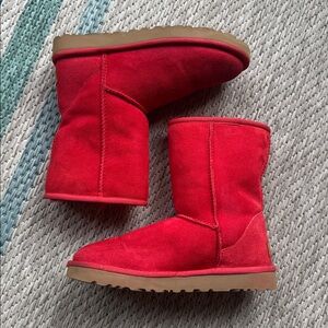 UGG Red Suede Boots with Tan Sole